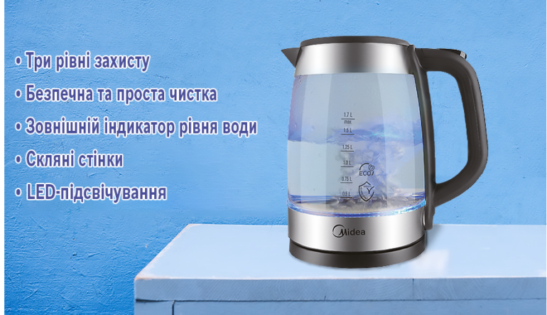 Прозорий електричний чайник Midea MK-17G03A